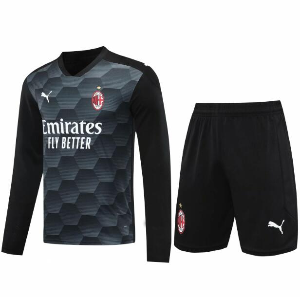 AC Milan Black Goalkeeper Long Sleeve Soccer Jersey Kits (Shirt+Shorts) 2020/21